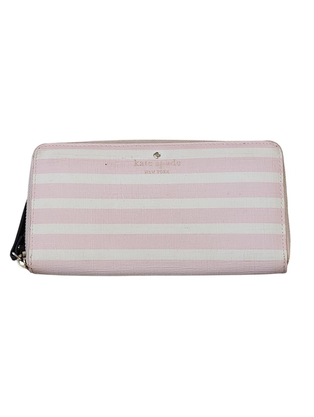 Kate Spade Pink and White Stripe Zip Around Wallet